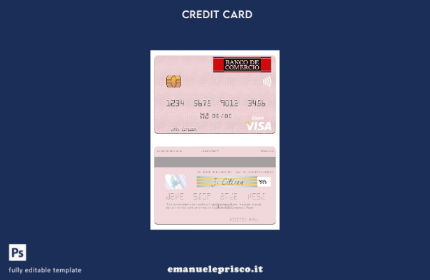 modello di carta di debito visto Perù Banco de Comercio stile verificato